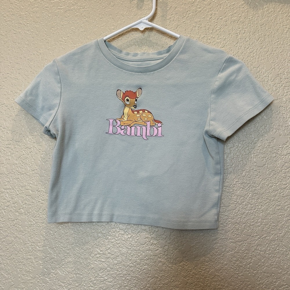 Disney Bambi baby tee‎ Womens Cropped Size Small Light Blue Y2k